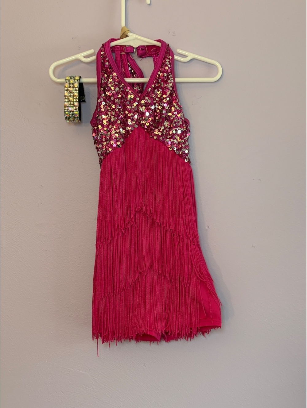 Weissman XSC Extra Small Child Fuchsia Pink Sequin Fringe Jazz Dance Costume Set